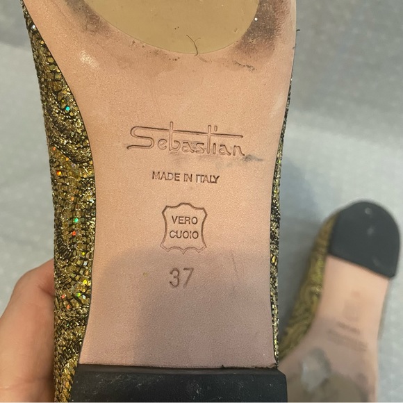 Sebastian Metallic Sparkle Embroidered Flats 37 - Picture 6 of 7
